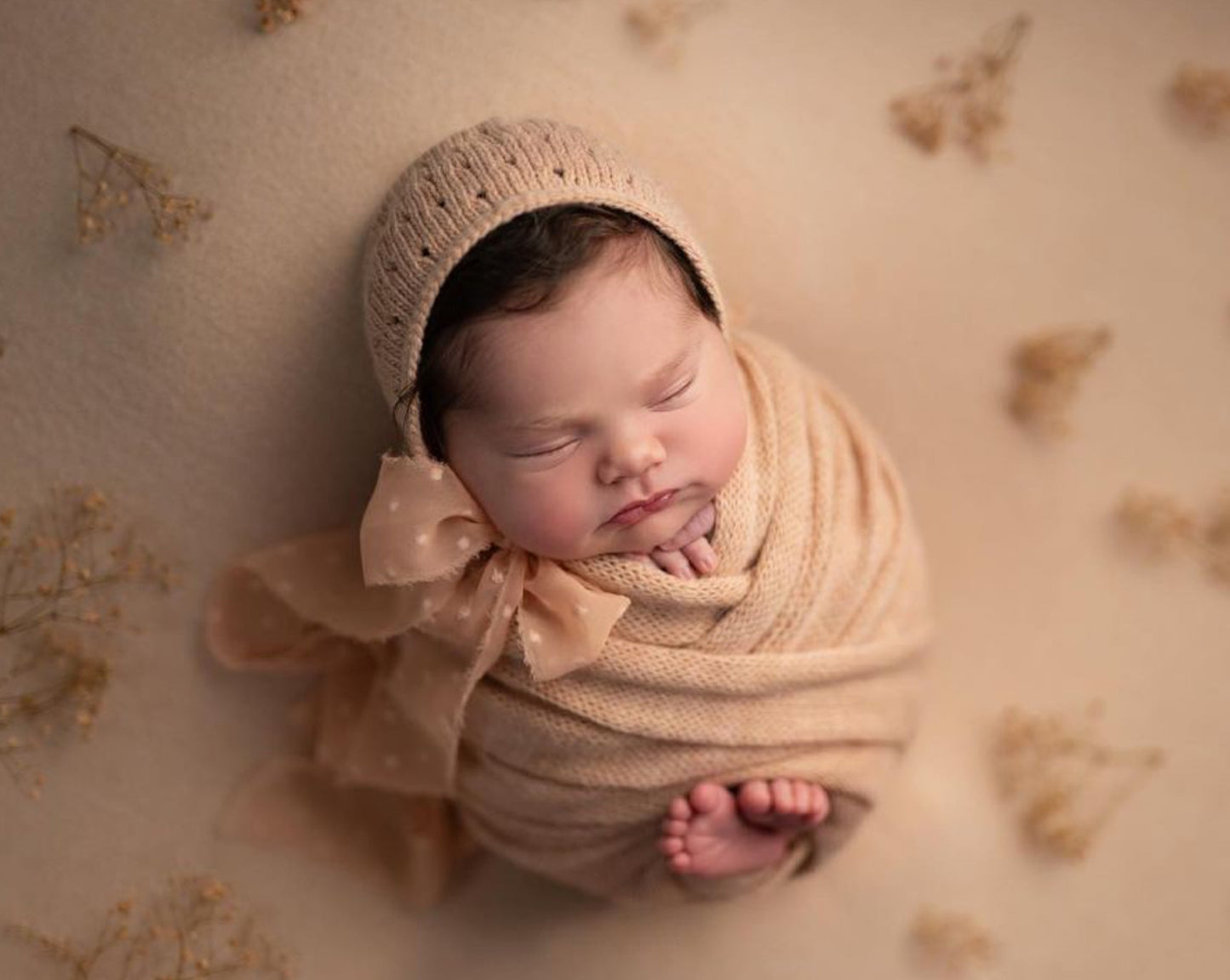 Peach Pink Alpaca Wool Wrap and Lace Bonnet